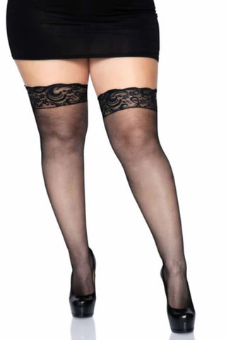 Pia Micro Net Thigh High Stockings with Silicone Lace Top