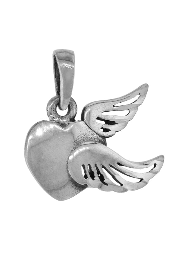 Tiny 1/2 inch Sterling Silver Winged Heart Pendant, Diamond-Cut Oxidized finish Locket