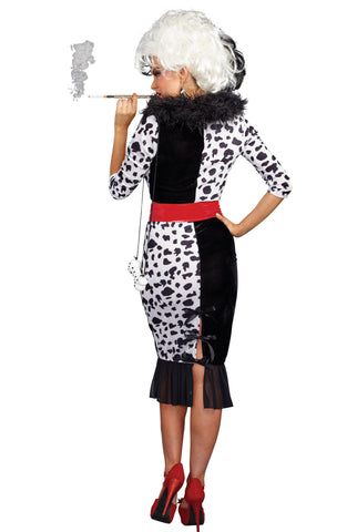 Dalmatian Diva – Sexy Cruella de Vil Inspired Midi Dress Halloween Costume