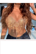 Load image into Gallery viewer, Backless Off Shoulder Shiny Crystal Crop Top
