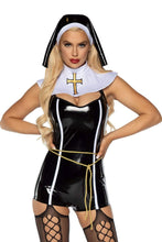 Load image into Gallery viewer, Sinful Sister Nun Costume, Vinyl Romper with Rope belt
