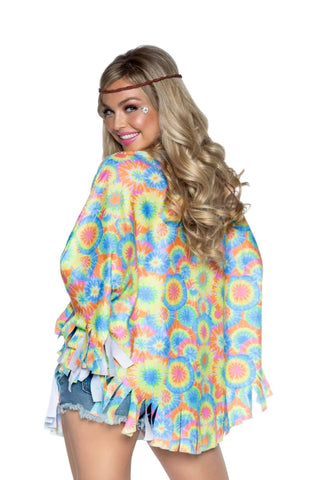 70s Hippie Costume Poncho Set, Playful Tie-Dye Pattern Poncho