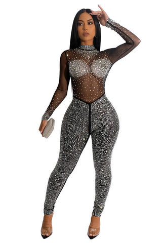 Rhinestone Mock Neck Jumpsuit