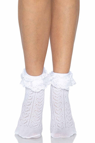 Women’s Lace Ankle Socks – Crochet Pattern Socks with Heart Lace Ruffle for Everyday & Special Occasions