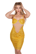 Load image into Gallery viewer, Yellow Mesh Contrast Mini Dress
