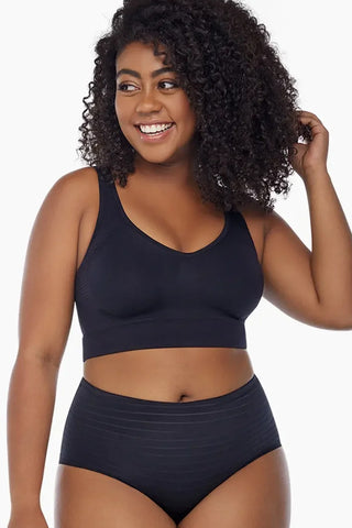 Daily Striped Ribbed Briefs, Full Coverage Stretch Underwear with Light Tummy Control, Soft Breathable Everyday Panties