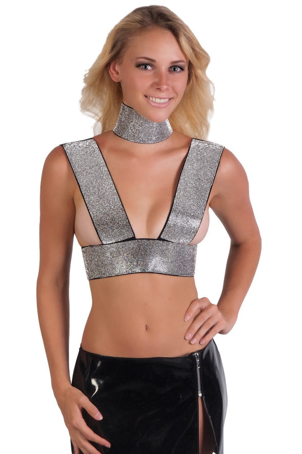 Rhinestone Halter Top with Choker