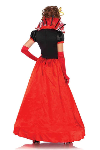 Deluxe Queen of Hearts Costume for Women – 2 PC Long Card Suit Ball Gown with Lace Collar & Crown