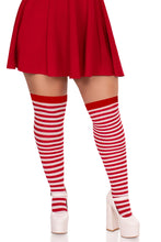 Load image into Gallery viewer, Cari Plus Striped Stockings, Nylon Thigh Highs with Stripes
