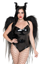 Load image into Gallery viewer, Wicked Fairy Costume Accessory Set for Women, 2-Piece Dark Fairy Halloween Costume with Oversized Black Chiffon Wings &amp; Curved Horn Headband
