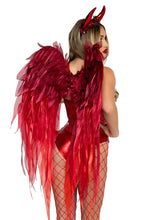 Load image into Gallery viewer, Devil Wings Costume Accessory Set for Women, 2-Piece Halloween Costume Kit with Oversized Shredded Chiffon Wings &amp; Matching Devil Horn Headband
