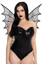 Load image into Gallery viewer, Glitter Strapless Pixie Wings for Women, Fairy Halloween Costume Accessory with Sheer Mesh, Sparkling Glitter Details &amp; Pointed Wing Design
