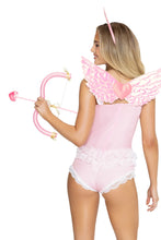 Load image into Gallery viewer, Cupid Costume Accessory Kit for Women, 4-Piece DIY Halloween Costume Set with Iridescent Wings, Glitter Heart Headband, Pink Bow &amp; Heart-Tipped Arrow
