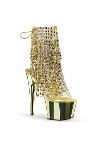 Stiletto Heel Ankle Boot with Chrome Platform and Rhinestone Fringe