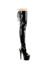 Load image into Gallery viewer, Black Shiny Lace-Up Back Thigh High Boot

