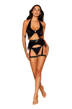 Load image into Gallery viewer, Faux-suede bralette and garter belt set
