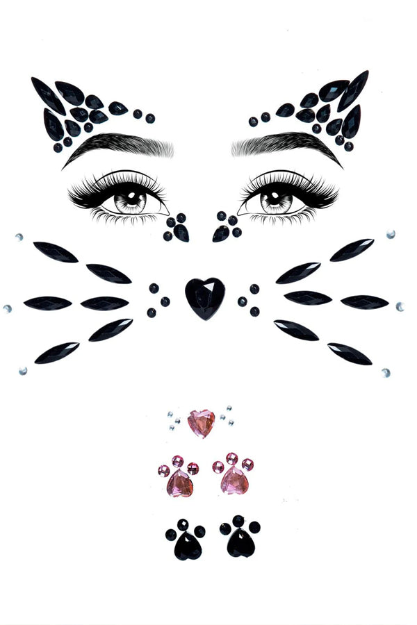 Animal Adhesive Face Jewels Sticker – Rhinestone Face & Body Gems for Kitty Costumes, Halloween, and Dress-Up