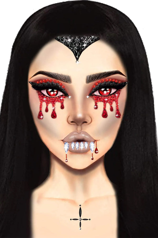 Vampire Adhesive Body Jewels Sticker – Rhinestone Face & Body Gems for Halloween, Cosplay, and Costume Makeup