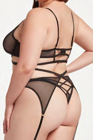 Three Piece All Fishnet Bra Set