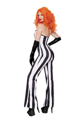 Striped Starter Jumper Costume – 1 Piece Women’s Halloween Outfit with Knit Halter Flare-Leg Jumpsuit