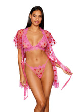 Load image into Gallery viewer, Flocked Heart Lace Robe Set
