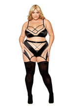 Load image into Gallery viewer, Nude mesh bralette with garter skirt and G-string
