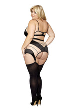 Load image into Gallery viewer, Nude mesh bralette with garter skirt and G-string
