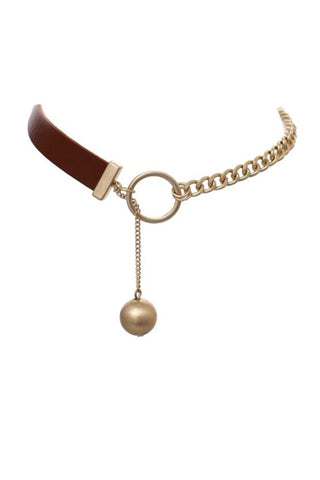 Leather Choker With Chain And Ball,