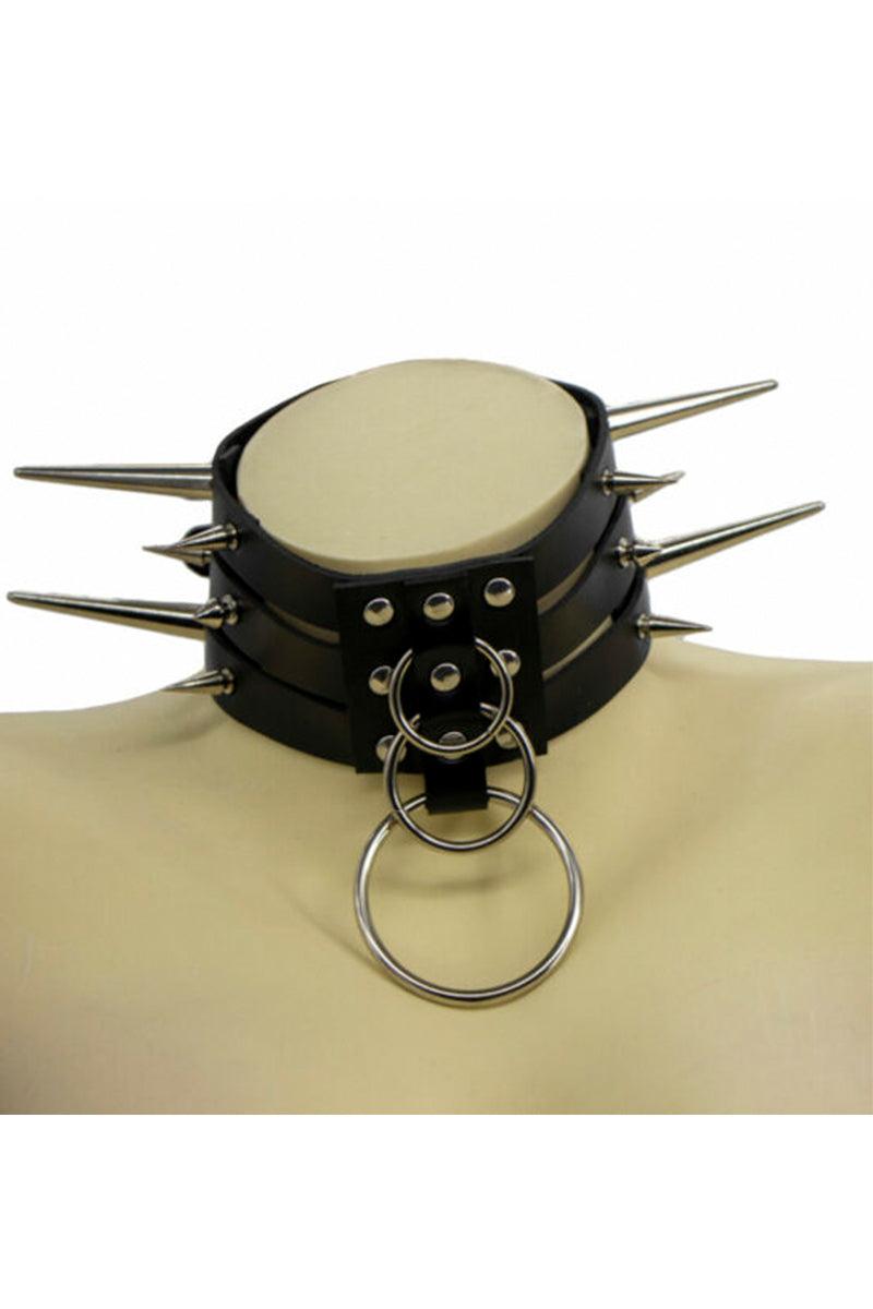 Three Ring Choker With Spikes