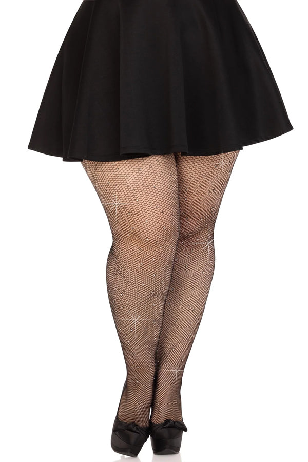 Colby Rhinestone Fishnet Plus Size Tights