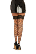 Load image into Gallery viewer, Fence Net Thigh Highs with Stay-Up Silicone Lace Top
