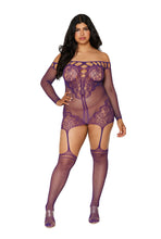 Load image into Gallery viewer, Fishnet and Scalloped Lace Garter Dress, Lingerie Set
