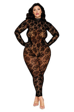 Load image into Gallery viewer, Seamless Large Rose Design Fishnet Catsuit Bodystocking
