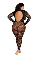 Load image into Gallery viewer, Seamless Large Rose Design Fishnet Catsuit Bodystocking
