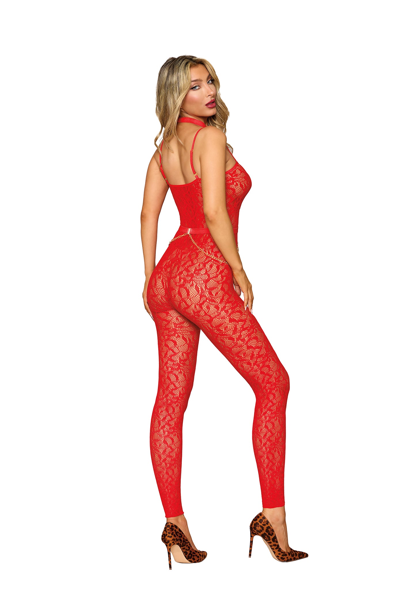 Seamless Lace Bodystocking and Harness Set, Footless Lace Bodystocking