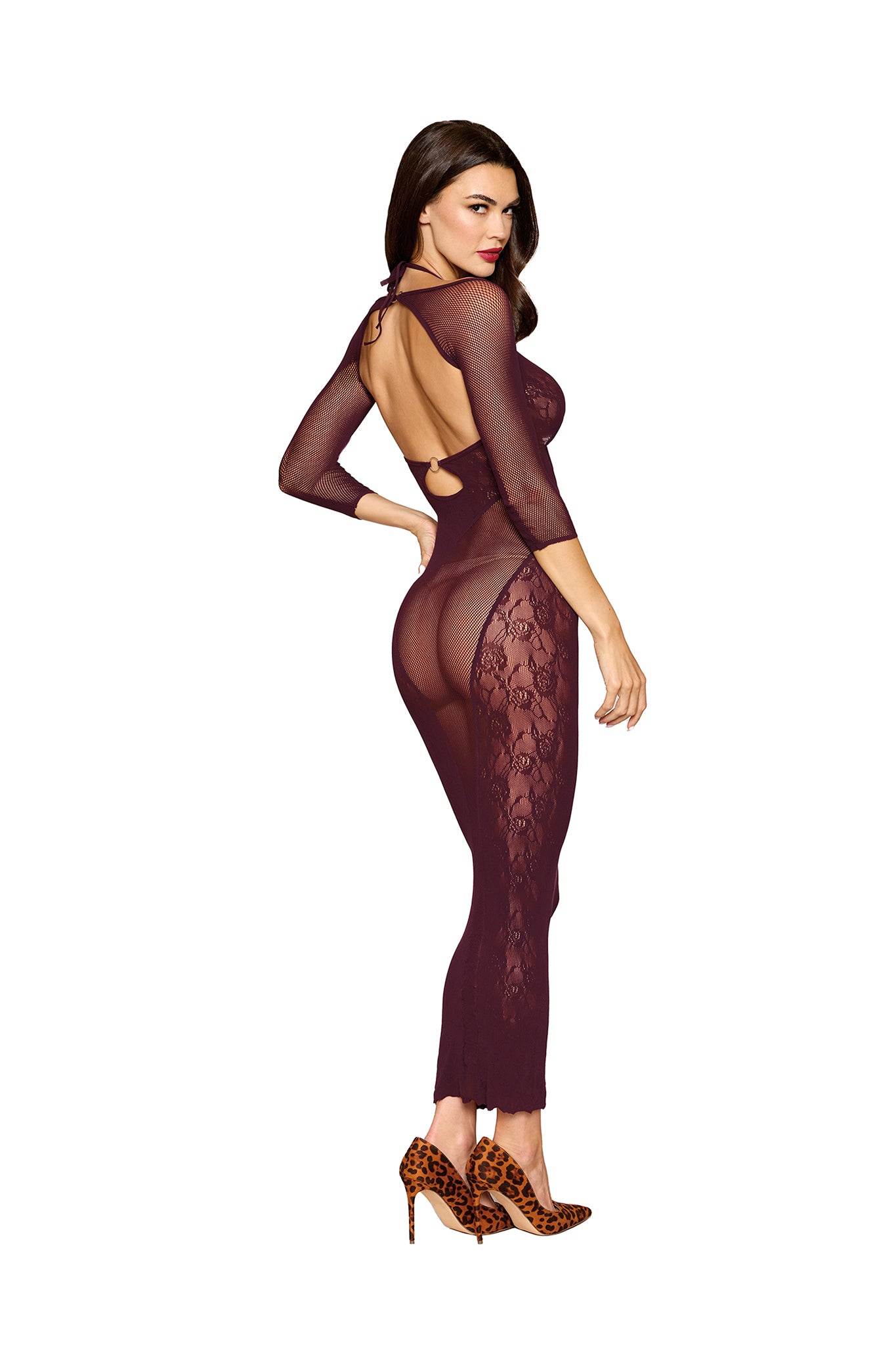 Seamless Knitted Bodystocking Gown and Shrug, Two Piece Set