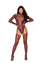 Load image into Gallery viewer, Seamless Knitted Lace Teddy Bodystocking with Garters and Stockings
