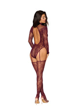 Load image into Gallery viewer, Seamless Knitted Lace Teddy Bodystocking with Garters and Stockings
