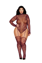 Load image into Gallery viewer, Seamless Knitted Lace Teddy Bodystocking with Garters and Stockings
