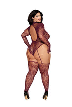 Load image into Gallery viewer, Seamless Knitted Lace Teddy Bodystocking with Garters and Stockings
