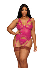 Load image into Gallery viewer, Floral lace and mesh bustier and G-string set
