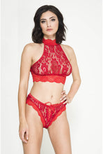 Load image into Gallery viewer, Lace high neck top with ribbon lace up panty
