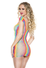 Load image into Gallery viewer, Rainbow net short sleeve mini dress
