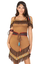 Load image into Gallery viewer, Native Princess Costume, Faux Suede Ribbon-Trimmed Dress
