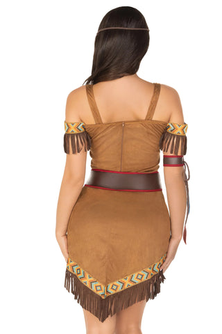 Native Princess Costume, Faux Suede Ribbon-Trimmed Dress