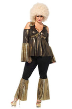 Load image into Gallery viewer, Plus 70s Disco Diva Costume, Cold-Shoulder Baby Doll Top
