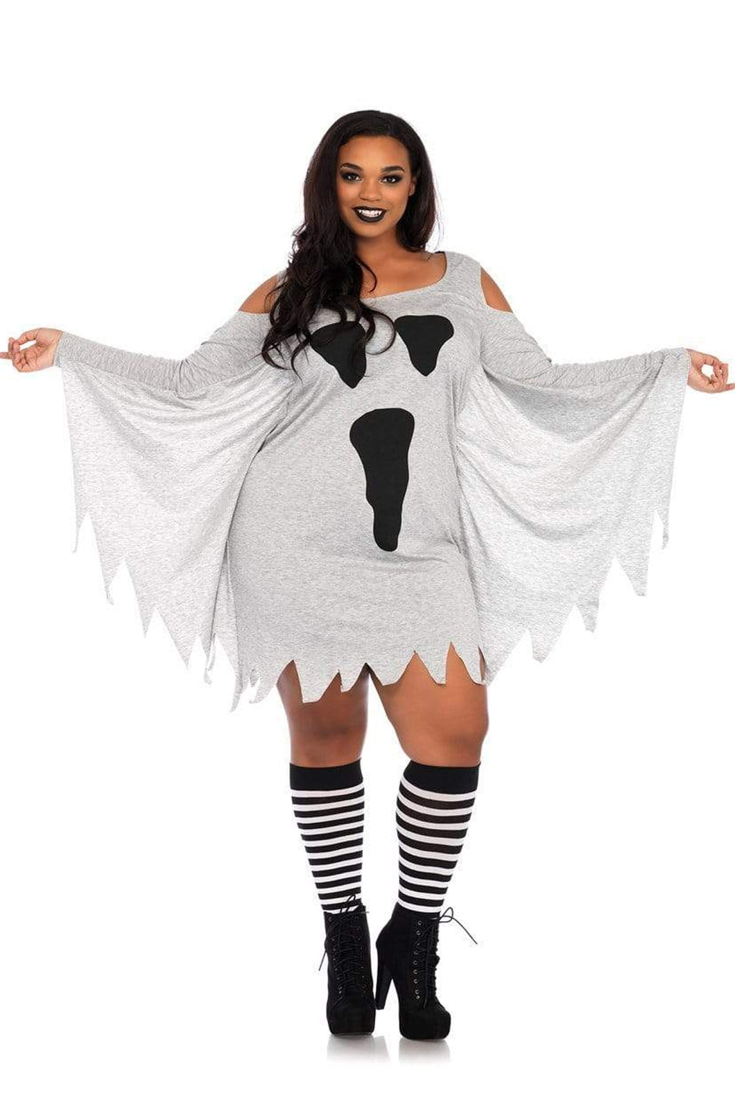 Plus Jersey Ghost Long Sleeve Halloween Dress