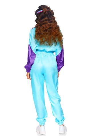 Awesome 80s Track Suit Costume, Zip-up Jumpsuit with Headband