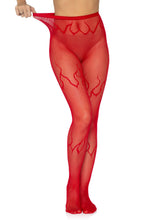 Load image into Gallery viewer, Flame Fishnet Tights – Woven Flame Pattern Pantyhose with Reinforced Toe
