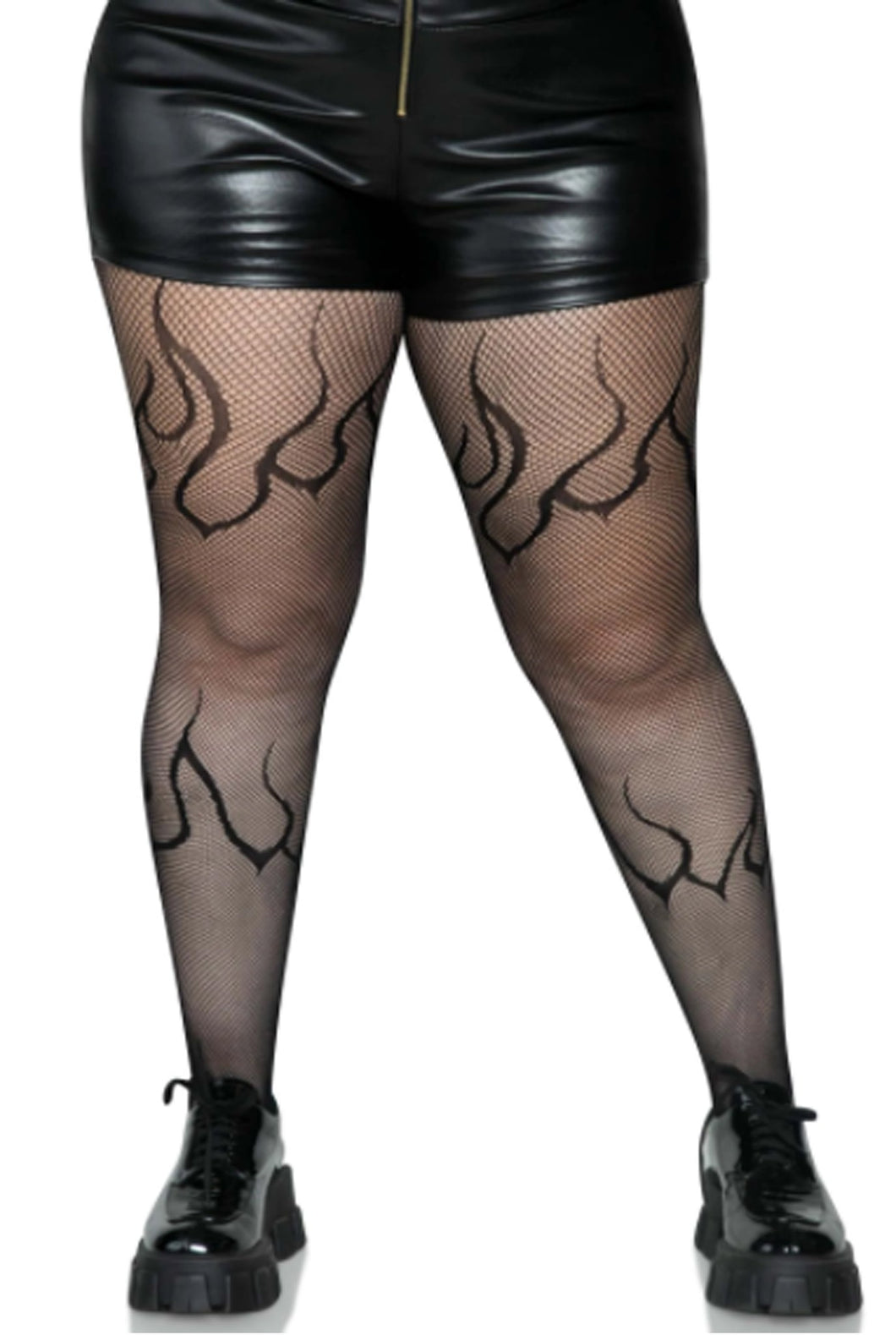Flame Fishnet Tights – Woven Flame Pattern Pantyhose with Reinforced Toe